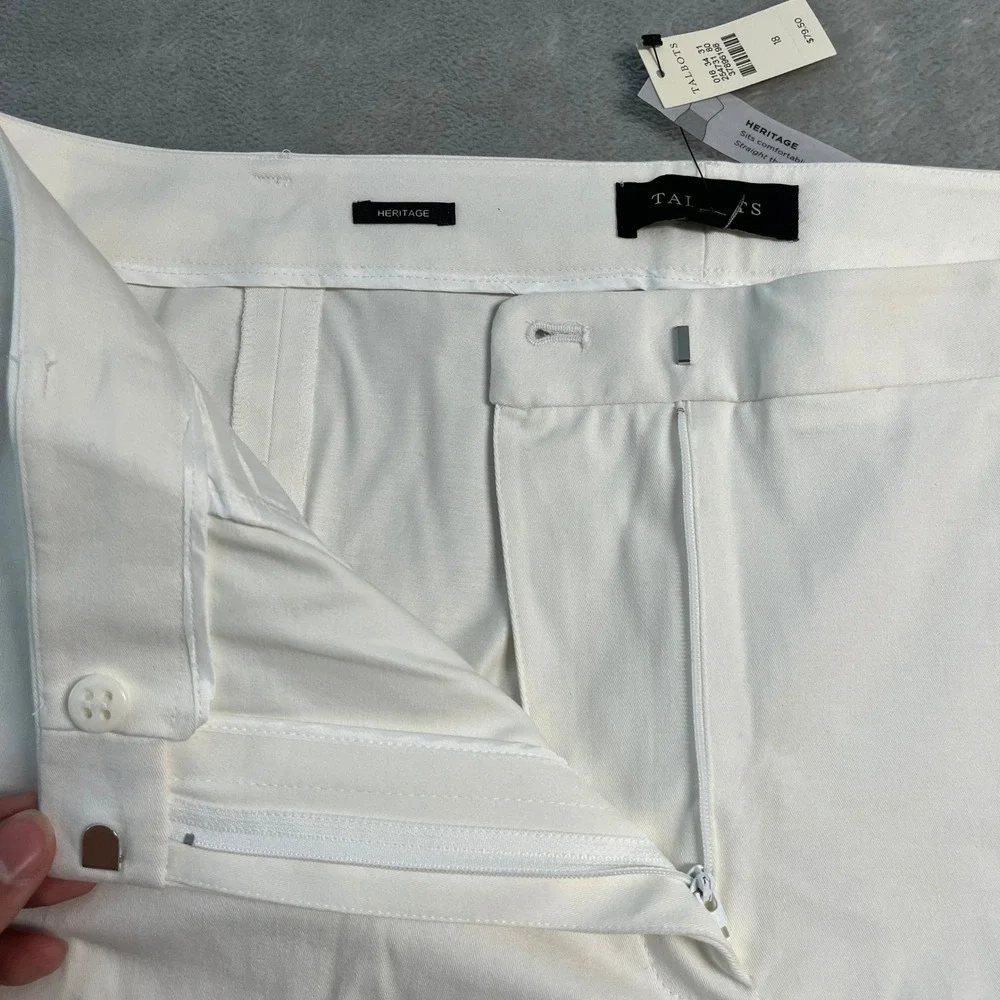 NWT Talbots Heritage White Straight Leg Trousers Pants Womens 18 (39x29) Cotton